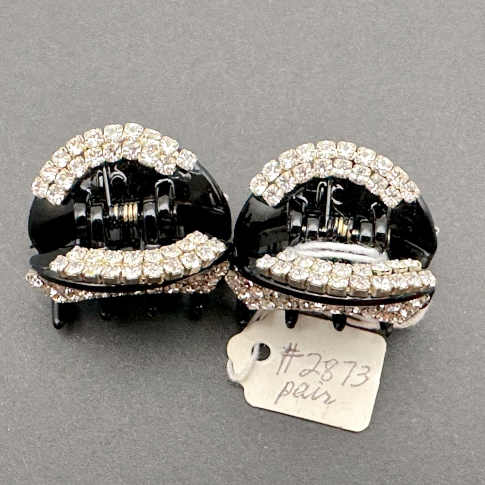 Crystal Encrusted Black Hair Clips (2 pieces) NWT - Picture 2 of 8